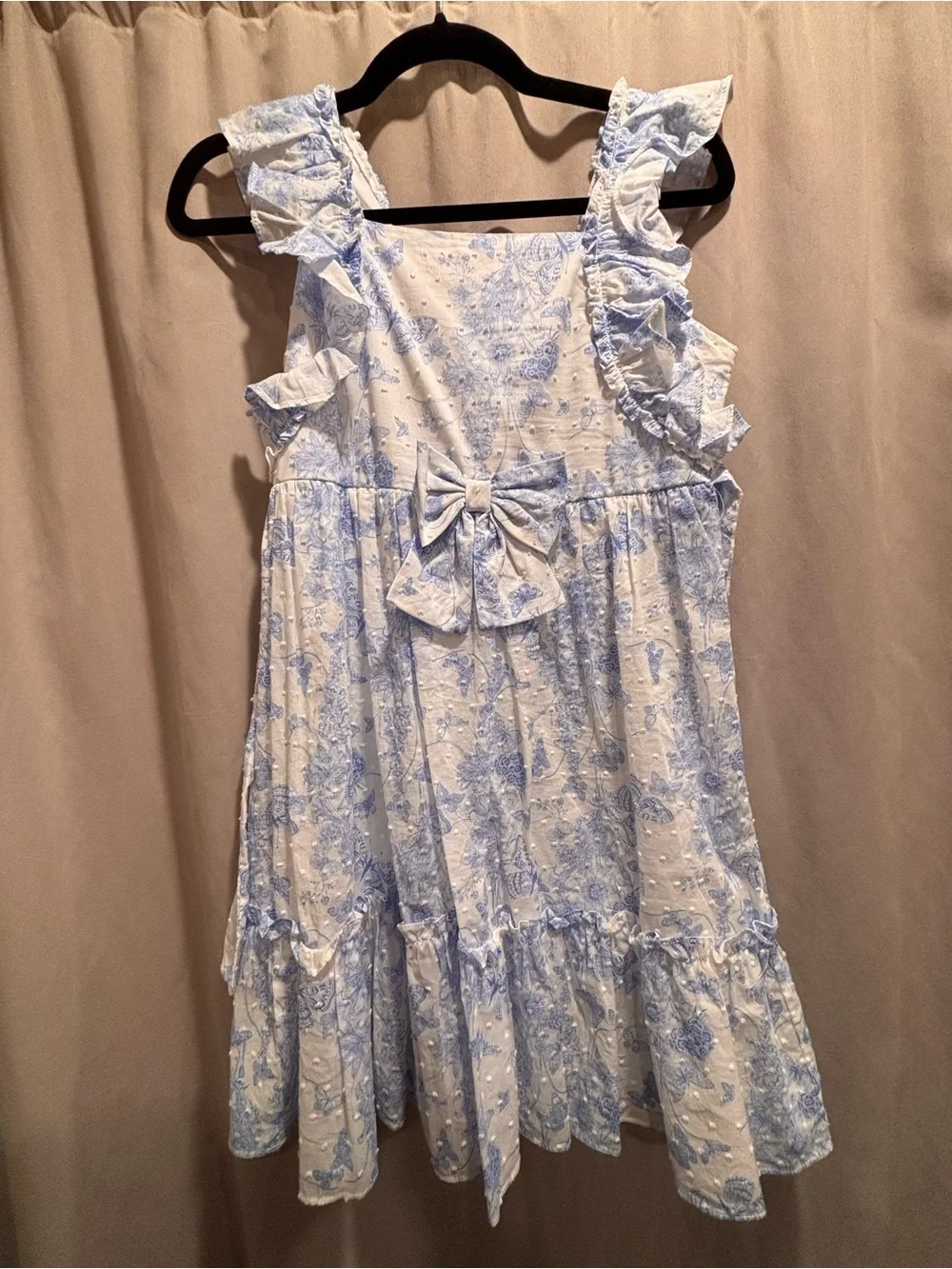 Bonnie Jean Blue and White Ruffle Bow Sundress